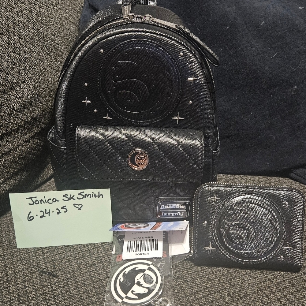 How To Train Your Dragon Loungefly Black Backpack and Wallet Set